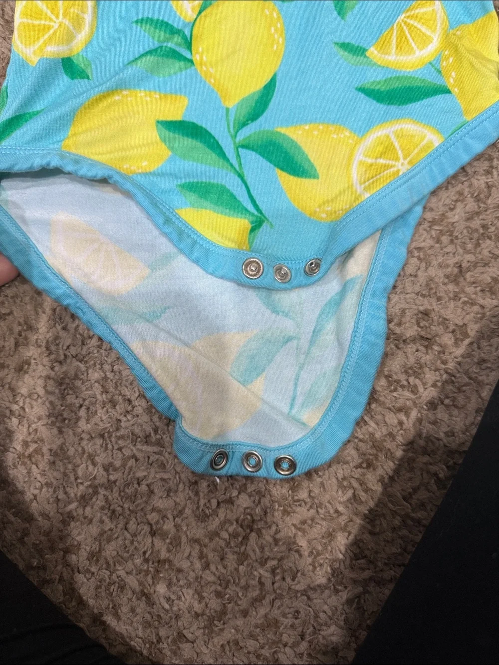 Little Sleepies Aqua and Yellow Lemon Print One-Piece Bodysuit